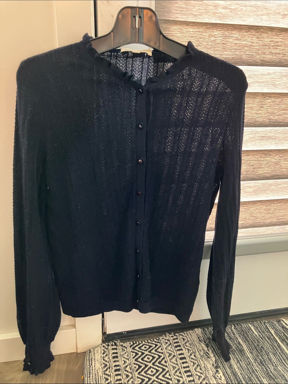 Sezane Navy Ribbed Button-Up Cardigan - Picture 4 of 6